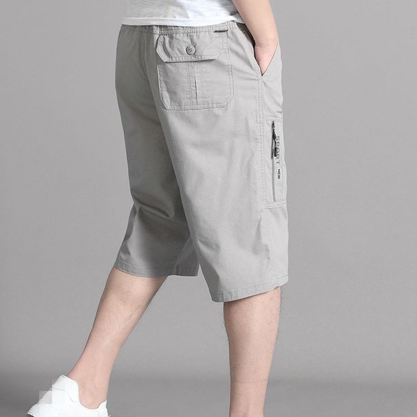 Men's Cotton Short Pants - Summer Lightweight Style, 7-inch Casual Pants, Beach-friendly Loose Large-sized Mid-length Pants_viptrois.com