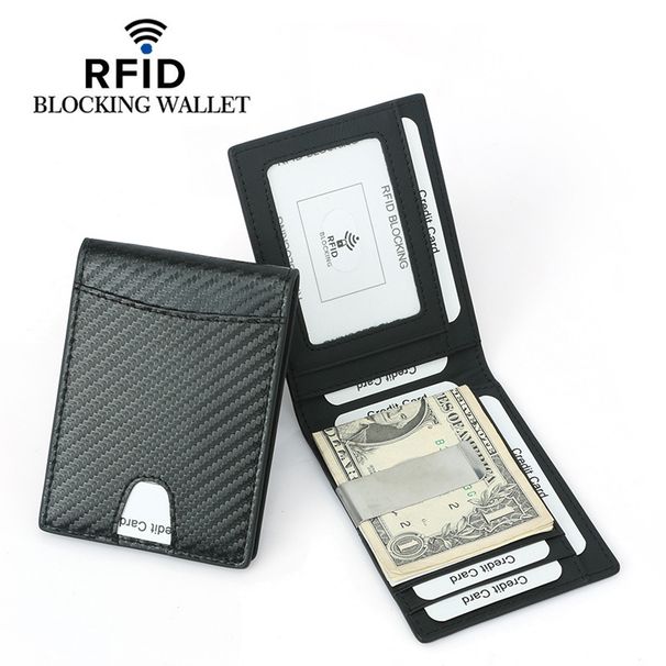Men's Wallet Card Cases Men's Carbon Fiber Textured Dollar Wallet, Hot Selling Short Cowhide RFID Anti Theft Wallet_viptrois.com