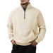Men's Clothing Fleece Stand Collar Half-Zip Pullover Hoodie - Loose Fit Long Sleeve Sweatshirt For Winter (White, Black, Gray, Navy, Camel)_viptrois.com