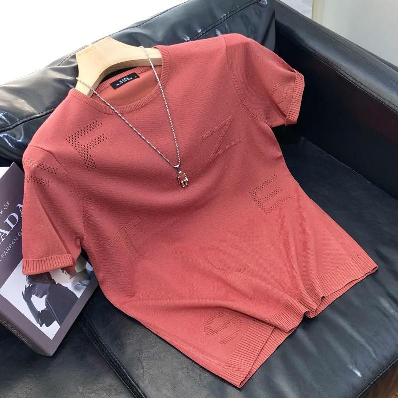 Men's Clothing Spring And Autumn Hot Style Cool Breathable Slim Casual Fashion Knitted Sweater Men's Short Sleeved T Shirt_viptrois.com