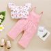 Girls spring and autumn 2024 new European and American popular small floral sleeveless top + solid color suspenders two-piece suit_viptrois.com