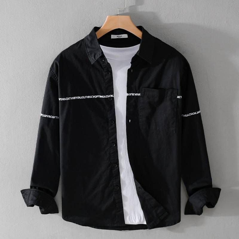 Spring And Autumn Men's Striped Embroidered Long-sleeved Shirts Are Trendy, Casual, Loose And Versatile For Young People_viptrois.com