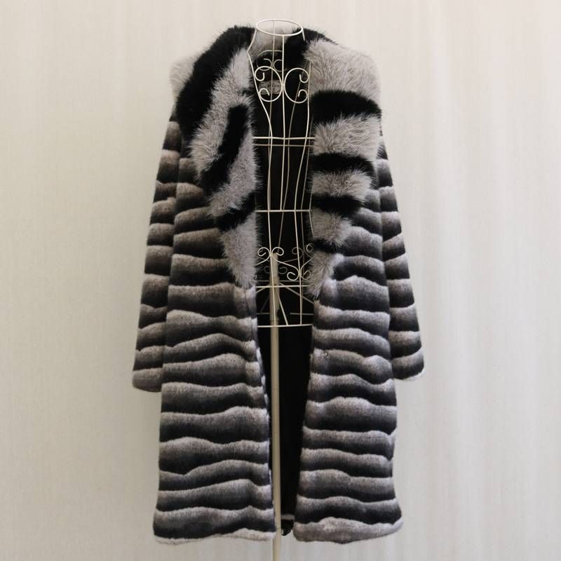 Luxury Faux Fur Coat For Men With Big Fox Collar, Long Winter Jacket, Relaxed Fit, V-Neck, Side Pockets, Zebra Print, S-6XL_viptrois.com