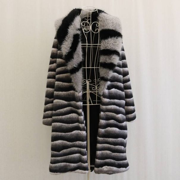 Luxury Faux Fur Coat For Men With Big Fox Collar, Long Winter Jacket, Relaxed Fit, V-Neck, Side Pockets, Zebra Print, S-6XL_viptrois.com