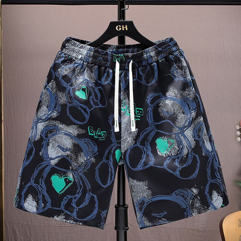 Men's Ice Silk Shorts Summer Thin Style Trendy Cartoon Print Casual Loose Fit Quick Drying Sports Five Point Pants_viptrois.com