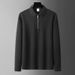 "Men's Long-Sleeve POLO Shirt – Japanese Retro Linen-Blend Top With Stripe Pattern, Breathable & Anti-Bacterial (6 Sizes, Black/Khaki/Dark Gray)"_viptrois.com