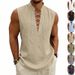 Men's Viking Style Linen Tank Top - Breathable Oversized Sleeveless Shirt With Adjustable Drawstring & Medieval Aesthetic_viptrois.com