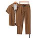 Men's Casual Short Sleeve Shirt & Pants Set, Light Brown Summer Beach Outfit, Comfortable Polyester Blend, S-Xxl_viptrois.com