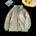 Stand Collar Silk Men's Winter Coat Trendy Puffer Short Loose Solid Color Windproof Cotton Jacket_viptrois.com