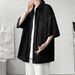 Summer Pleated Ice Silk Short Sleeved Shirt For Men Bf Handsome Trendy Brand Hong Kong Style J Loose Trendy Cardigan Half Sleeved Top_viptrois.com