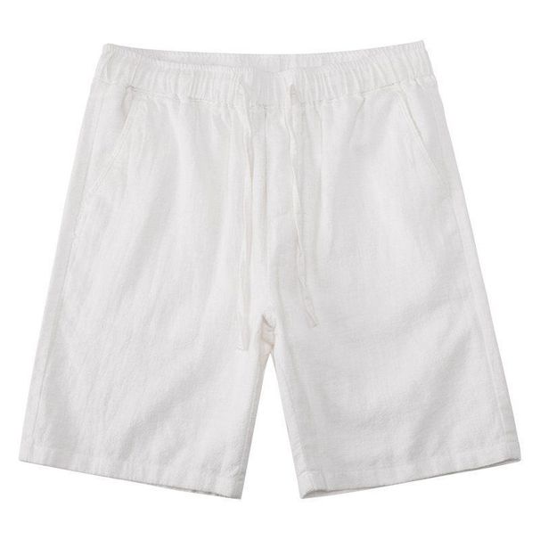 Men's Lightweight Ramie Shorts For Summer, Solid Color, Loose Fit, Breathable, Elastic Waist, Drawstring, Straight Leg, Five-point Length._viptrois.com