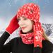 Women's Scarves autumn and winter cashew flower wool hat scarf and gloves three piece set fashionable color printed knitted hat three piece set_viptrois.com