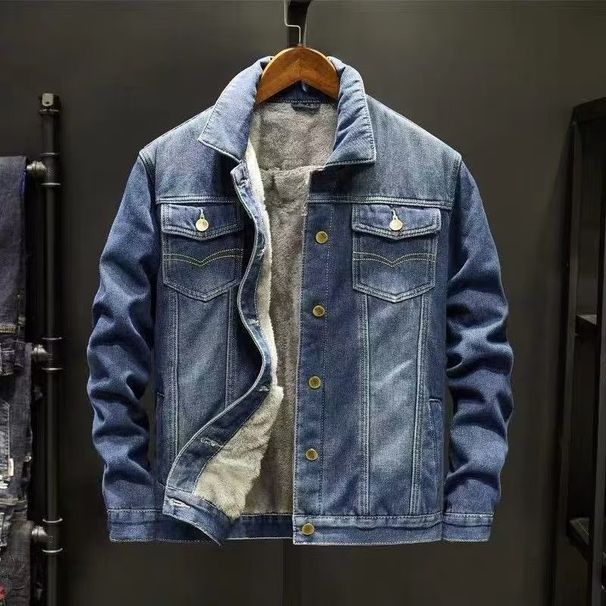 Fleece Jacket Denim Jacket Men's Thermal Cotton-padded Jacket Lapel Long-sleeved Loose Men's Jacket_viptrois.com