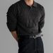 Men's Casual Knit Polo Shirt - Breathable Loose Fit Long Sleeve T-Shirt For Business & Daily Wear (Multiple Colors)_viptrois.com