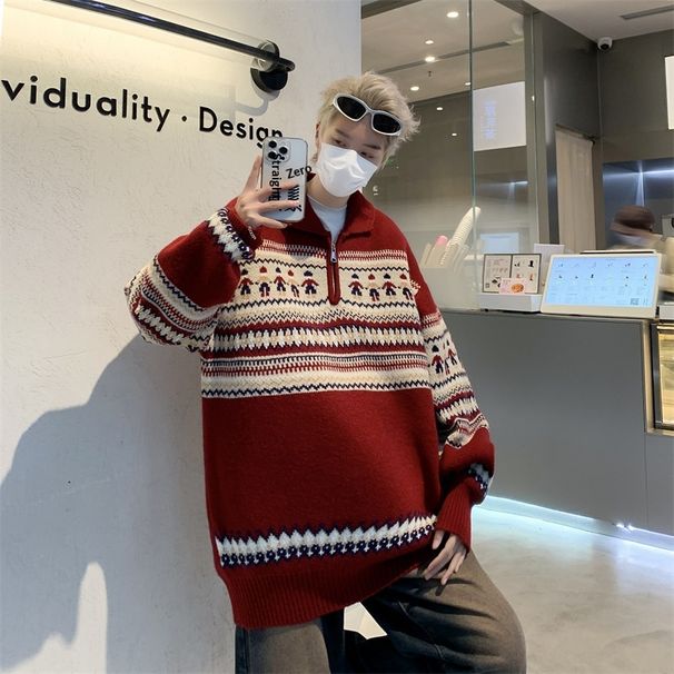 Pure Christmas Sweater Men 2025 Autumn Winter Vintage Trendy Brand Retro Couple Loose Design Knitted Top_viptrois.com