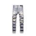 Loom European And American High Street Five-Pointed Star Patch Ripped Jeans For Men, Slim Fit Straight Casual Long Pants_viptrois.com