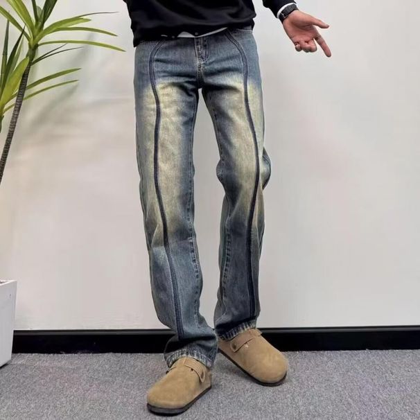 Men's Gradient Washed Jeans Straight Leg Casual Pants Retro Trendy Versatile Spring Autumn New Style_viptrois.com