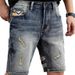 Hand Washed Ethnic Style Embroidered Denim Shorts For Men Heavy Duty High End American Retro Straight Leg Casual Ripped Five Point_viptrois.com