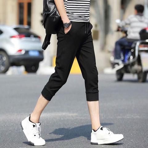 Summer New Casual Camouflage Seven Quarter Men's Plus Size Ankle Tied Sports Trendy Korean Version Loose Mid Pants_viptrois.com