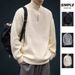 Men's Half-Zip Sweater – Oversized Knit Pullover With Stand Collar (Gray/Black/Green/Beige, M-3XL)_viptrois.com