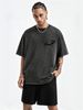 230g Washed Men Crew Neck Tee Saturn Planet Print Short Sleeve Casual Streetwear Summer Top_viptrois.com