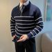 Men's Fashion Knit Sweater – Half-Zip Striped Pullover With Relaxed Fit (M-3XL, Black/Navy)_viptrois.com