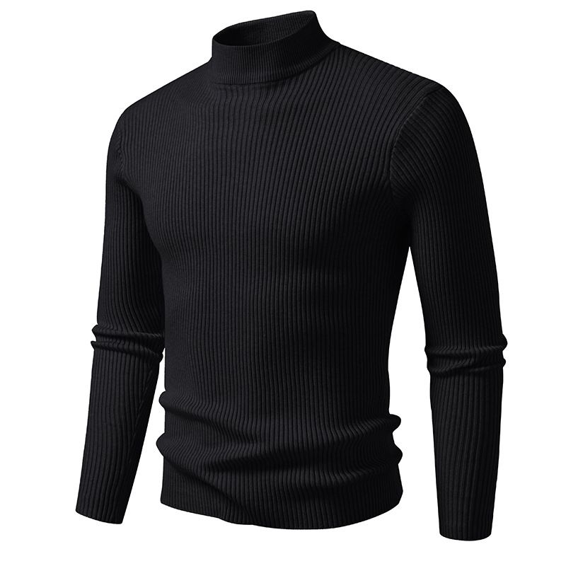 Men's Slim Fit Semi-Turtle Neck Knit Sweater - Breathable Stretch Polyester Casual Pullover For Autumn Winter_viptrois.com