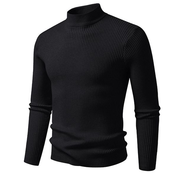 Men's Slim Fit Semi-Turtle Neck Knit Sweater - Breathable Stretch Polyester Casual Pullover For Autumn Winter_viptrois.com
