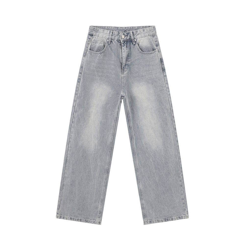 Men's Clothing 2025 Summer New Products American Trendy Drape Washed Light Blue Straight Loose Jeans_viptrois.com