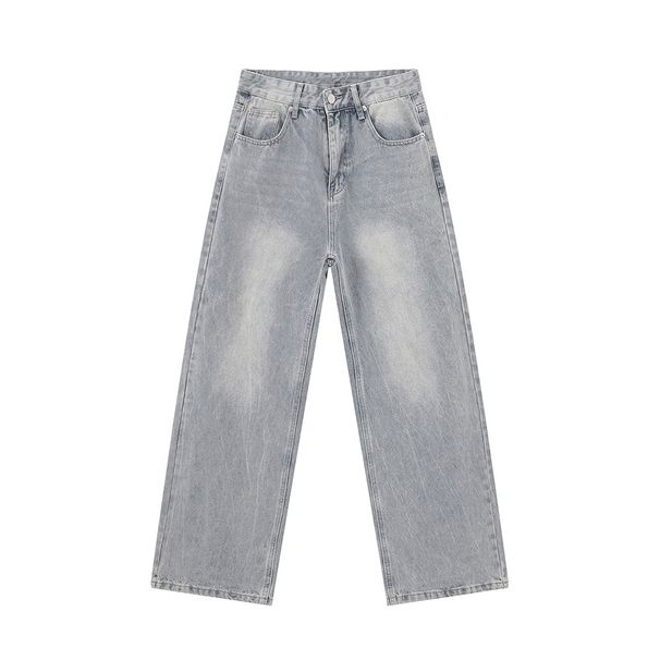 Men's Clothing 2025 Summer New Products American Trendy Drape Washed Light Blue Straight Loose Jeans_viptrois.com