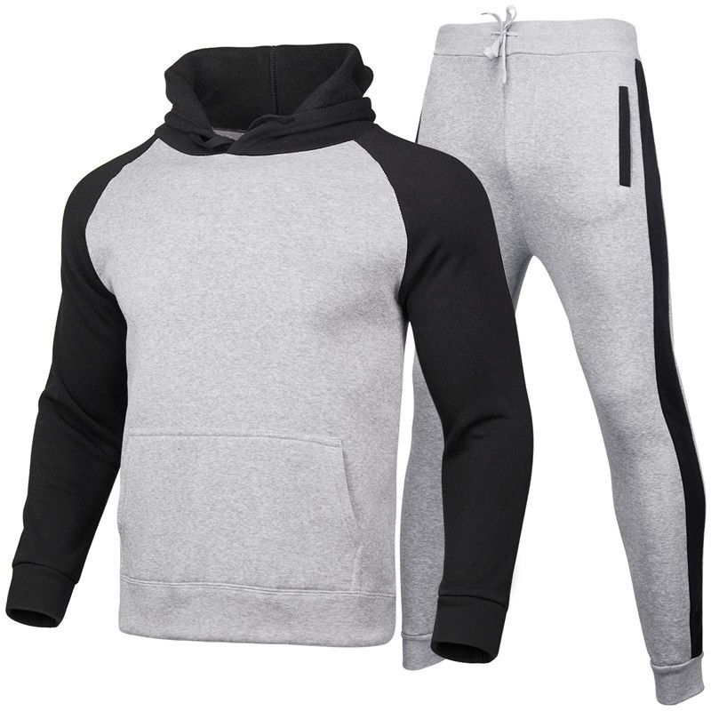 Men's Clothing New Men's Color Matching Plus Velvet Hooded Pullover Loose Trend Men's Raglan Sleeve Sports Sweater Suit_viptrois.com