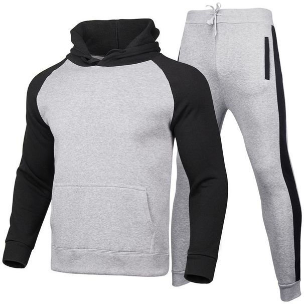 Men's Clothing New Men's Color Matching Plus Velvet Hooded Pullover Loose Trend Men's Raglan Sleeve Sports Sweater Suit_viptrois.com