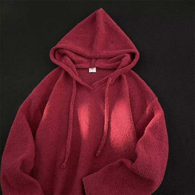 New Retro Trendy Soft Sticky Hooded Sweater Spring and Autumn V-neck Hooded Knitted Coat Trendy_viptrois.com