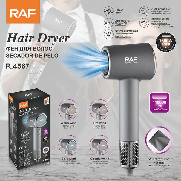 RAF European Standard High-Speed Hair Dryer Household Multi-Function Adjustable ABS Material 11000 RPM Negative Ion_viptrois.com