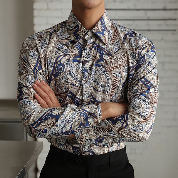 Men's Clothing Trendy Spring And Autumn New Style Light Mature Casual Printed Long Sleeved Youth Popular Men's New Shirt_viptrois.com