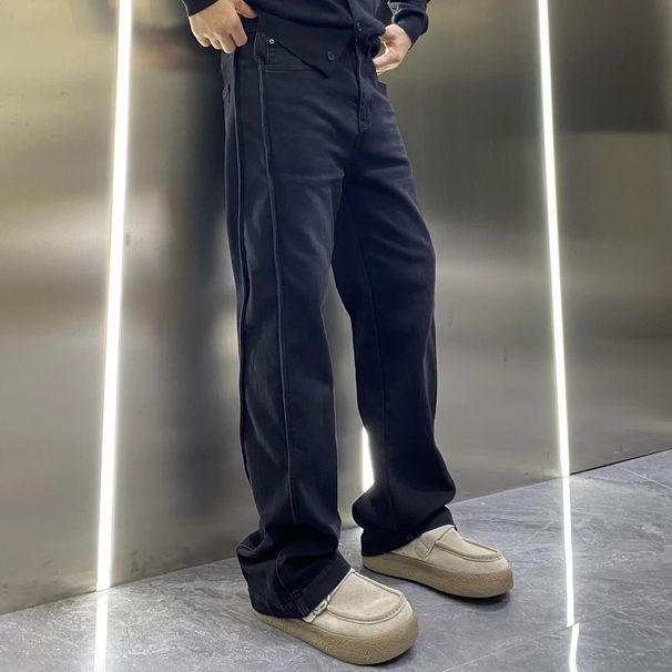 3D Cut Brushed Fleece Lined Stretchy Slightly Flared Straight Washed Jeans Tall Slim Fit Cool Long Pants Autumn Winter_viptrois.com