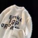 Autumn And Winter Lazy Style Loose Knit Sweater Jacket Letter Retro Sweater_viptrois.com