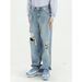 Men's Clothing Ripped Floor Mopping Pants Loose Washed Straight Jeans_viptrois.com