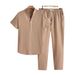 Men's Clothing Men's Casual Sports Suit Short Sleeve Long Pants Solid Color Men_viptrois.com
