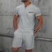 Men's Clothing Waffle Stand Collar Color Matching Short Sleeved Shorts Casual Suit_viptrois.com