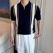 Men's Clothing Light Luxury Short Sleeved Polo Shirt For Men In Summer With Half Zipper Lapel Striped Breathable Casual Knitted Top T Shirt_viptrois.com
