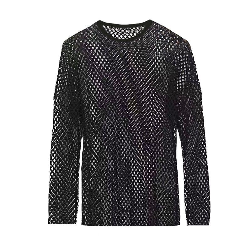 Pure Pure Summer New Casual Knitted Sweater Round Neck Long Sleeve Hollow Breathable Streetwear Men's Top Sexy_viptrois.com