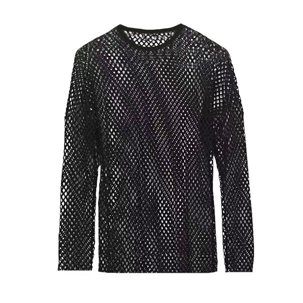 Pure Pure Summer New Casual Knitted Sweater Round Neck Long Sleeve Hollow Breathable Streetwear Men's Top Sexy_viptrois.com