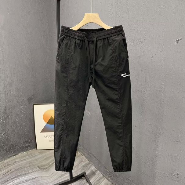 Men's Khaki Casual Pants Summer Thin Style Tapered Cuffs Ice Silk Quick Drying Nine Point Length Workwear Sports Pants_viptrois.com
