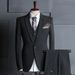 Men's Wedding & Formal Suit Set – Slim Fit Tuxedo Blazer With Vest & Dress Pants, Photoshoot-Ready Business Suit (Black/Grey/Brown)_viptrois.com