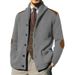 "Men's Slim Fit PU-Trimmed Knit Cardigan – Long Sleeve Lapel Collar Sweater Jacket For Winter (Gray/Black/Navy/Green/Khaki/Olive)"_viptrois.com