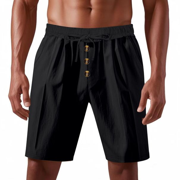 Men's Clothing Hot Selling Men's Loose American Linen Beach Casual Washed Button Five Point Sports Shorts_viptrois.com