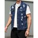 Men's Denim Collared Jacket Style High Street Trendy Ripped Solid Color Short Sleeved Versatile Jacket_viptrois.com