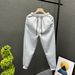 Autumn Light Gray Fleece Lined Sweatpants Men's Trendy Sports Casual Slim Fit Trousers Men's Tapered Long Trousers Trendy_viptrois.com