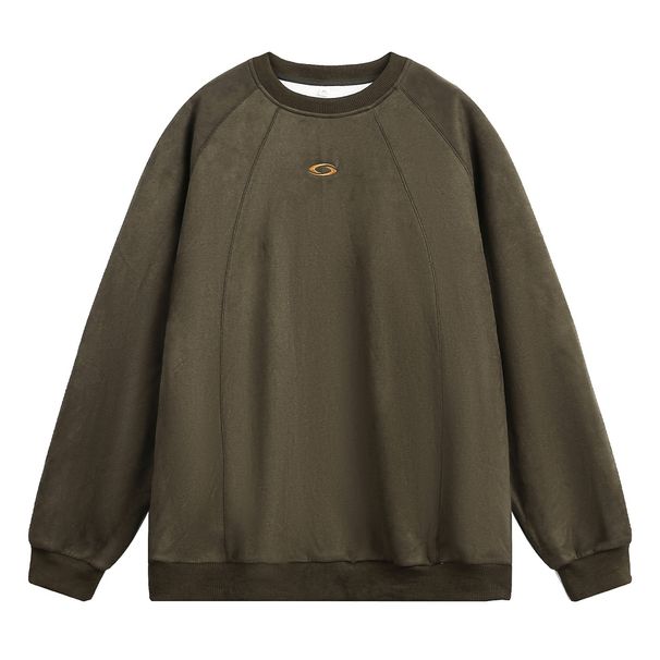 Nordmann Heavyweight Crew Neck Sweatshirt For Men, Autumn New Style, Textured Embroidery, Suede, Trendy Brand, Raglan Sleeve_viptrois.com